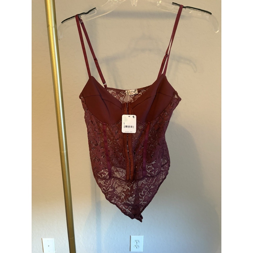 Free People Intimately NWT Thong Lace Bodysuit Raspberry Size S Corset Layering